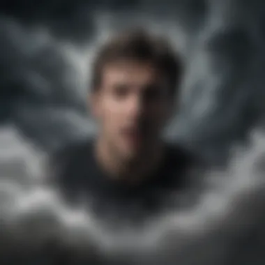 Illustration of a person surrounded by swirling, dark clouds symbolizing nightmares