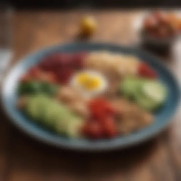 Colorful and balanced plate of healthy foods representing nutritional strategies.