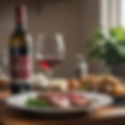 A glass of red wine beside a ketogenic meal, illustrating the compatibility of certain alcohol choices with keto.