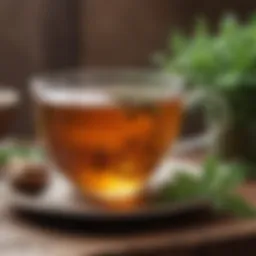 Aromatic herbal tea in a rustic cup