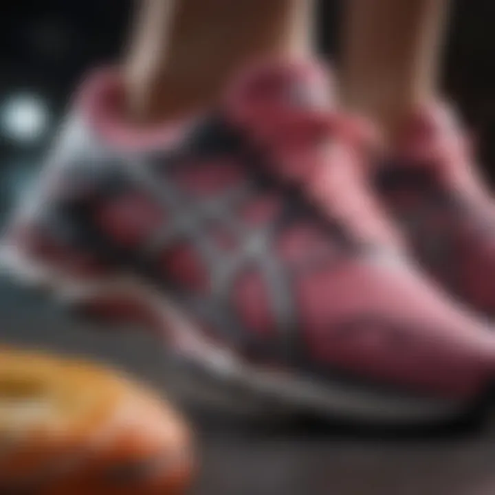 Close-up of cushioning technology in Asics shoes