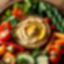 A bowl of hummus surrounded by keto-friendly vegetables