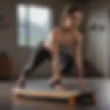 Focused woman using balance board for abs workout