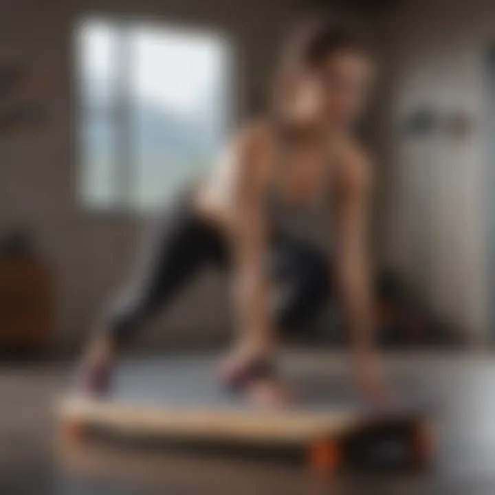 Focused woman using balance board for abs workout