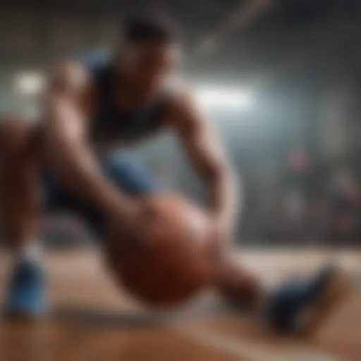 Athletic basketball player performing core workout