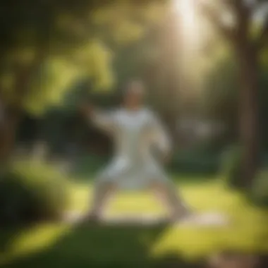 Athlete practicing tai chi in peaceful garden for enhanced sleep