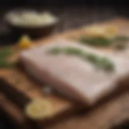 Freshly caught cod fillets on a rustic wooden table