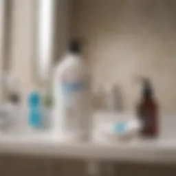 Hydrogen peroxide bottle on a bathroom shelf
