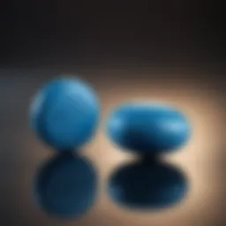 Detailed depiction of Viagra tablets on a reflective surface