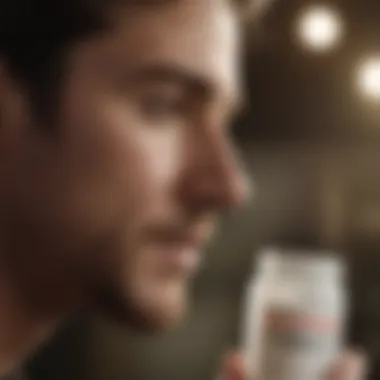 A person thoughtfully reading labels on probiotic supplements, emphasizing the importance of informed choices.
