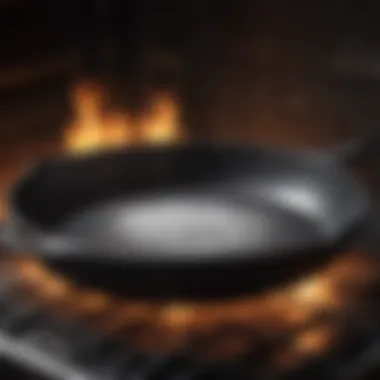 Cast iron skillet being cleaned in the oven with salt scrub