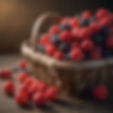 Assortment of colorful berries in a rustic basket