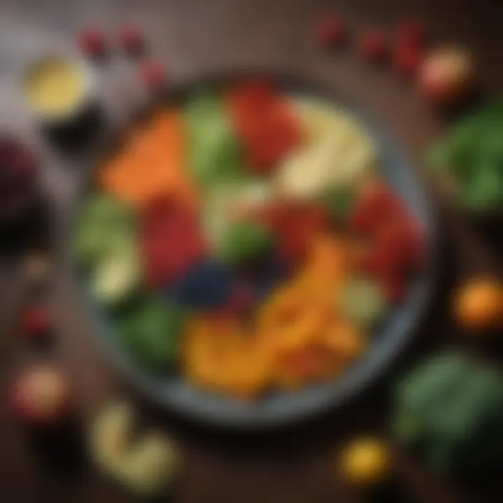 Colorful plate with diverse fruits and vegetables