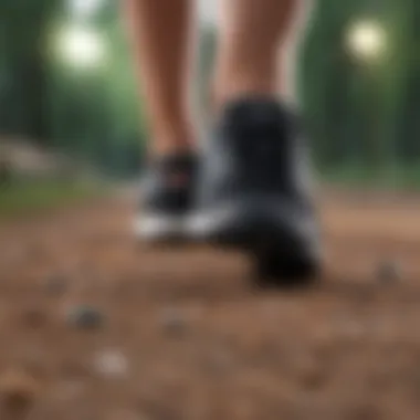 Close-up of feet in comfortable walking shoes on a fitness tracker