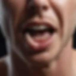Close-up of a throat with an emphasis on mucus impact