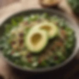 Green vegetable salad with avocado slices and quinoa