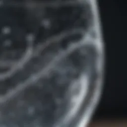 Close-up of sparkling water in a glass with bubbles