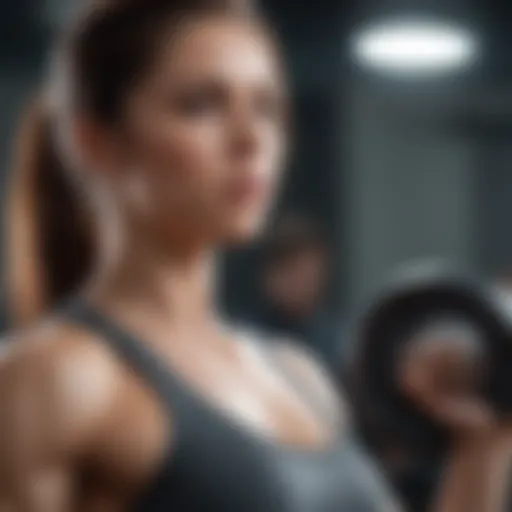 Muscular woman lifting weights in gym