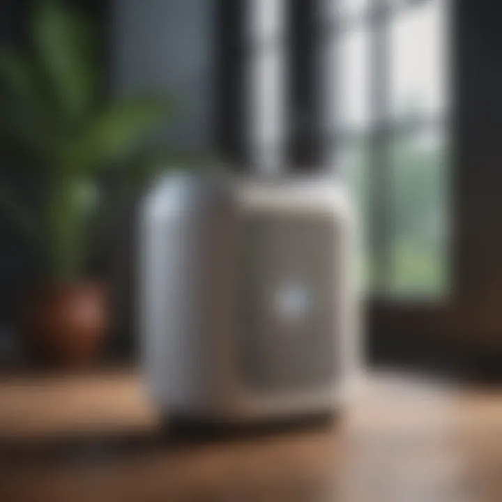 A serene environment showcasing an air purifier for allergy management