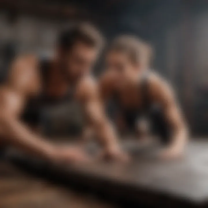 Couple challenging each other in a plank competition