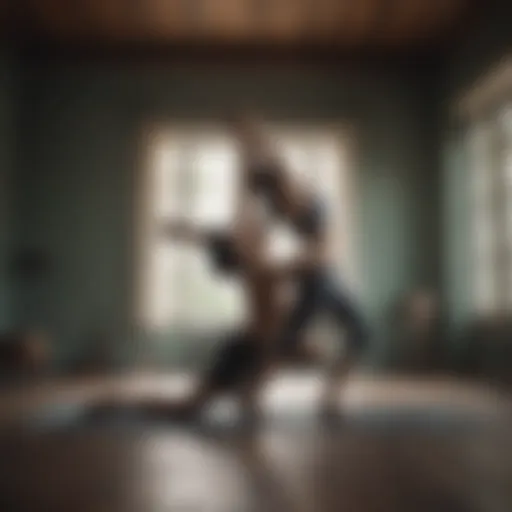 Couple performing synchronized yoga pose