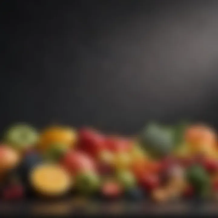 A colorful array of fruits and vegetables emphasizing healthy carbohydrate sources.
