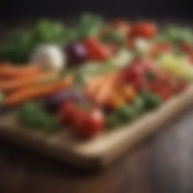 Colorful array of assorted fresh vegetables on a cutting board