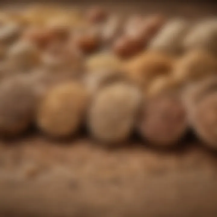 Whole grains in various forms arranged neatly