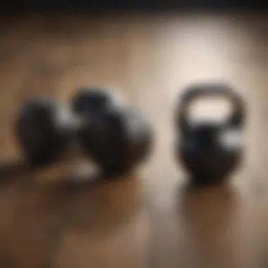 Strength in Simplicity Dumbbell and kettlebell workout equipment on a wooden floor