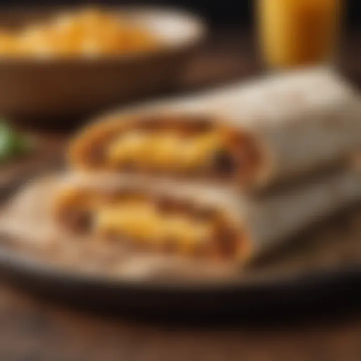 Breakfast burrito filled with beans and cheese