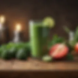Healthy green smoothie in a vibrant glass on a wooden table