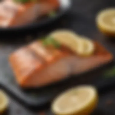 Omega-3 Rich Salmon for Cardiovascular Support Plate of grilled salmon with a zesty lemon garnish