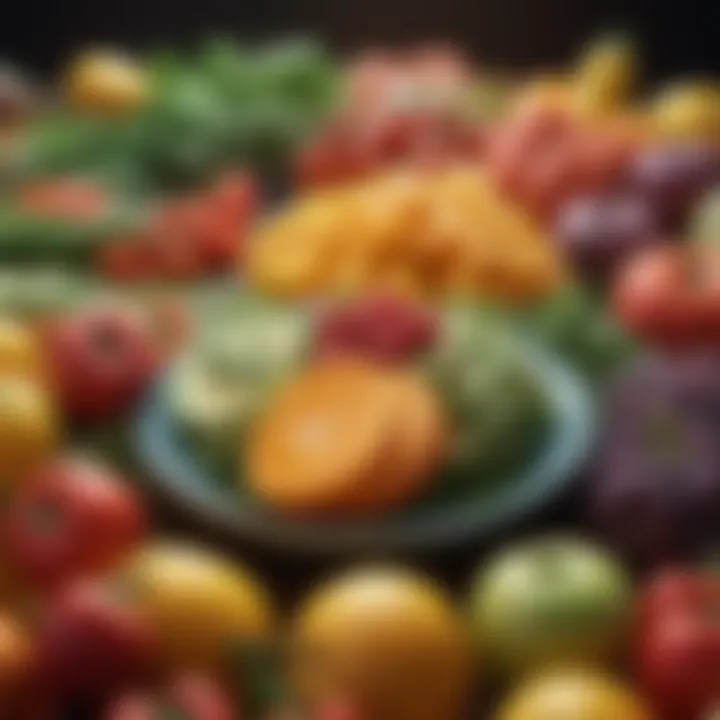 A vibrant assortment of fresh fruits and vegetables arranged artistically.