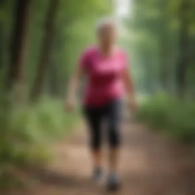 Elderly woman on a nature walk to promote weight loss