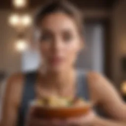 Elegant woman practicing mindful eating