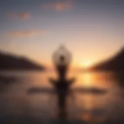 Silhouette of a person practicing yoga at sunset