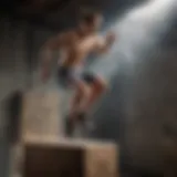 Athlete performing explosive jump onto box