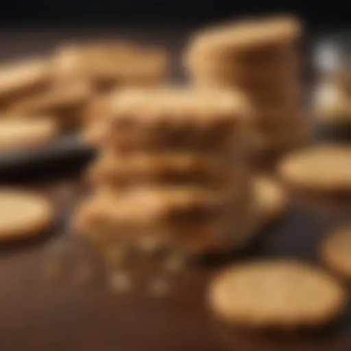Delicious peanut butter crackers on a wooden table