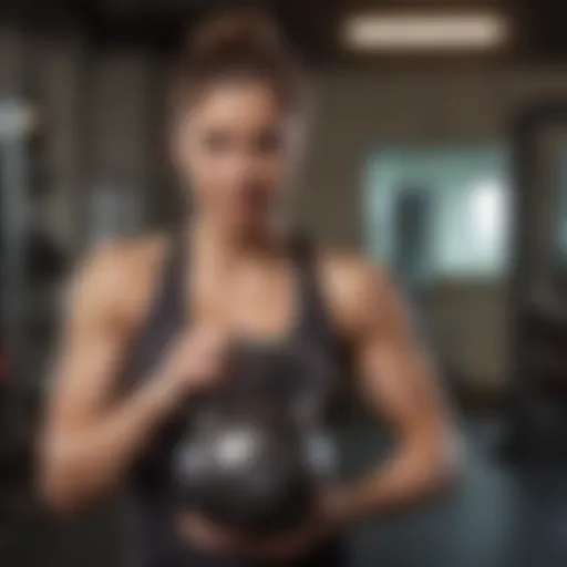 A woman with a kettlebell in a modern gym