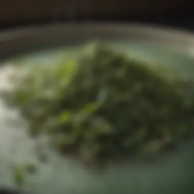 A tranquil scene of steeping green tea leaves in hot water