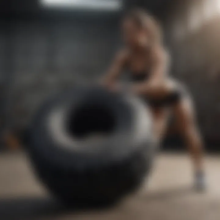 Woman performing tire flips in CrossFit workout