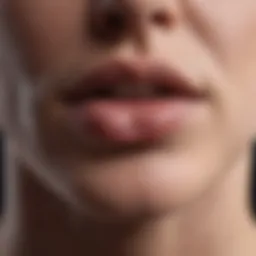 Close-up of a lip cold sore