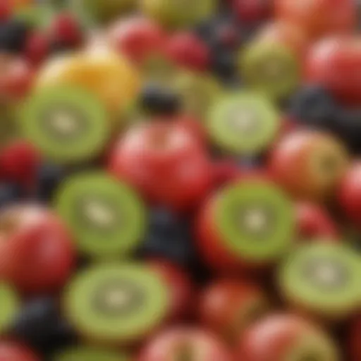 Colorful assortment of fresh fruits such as apples, berries, and kiwis