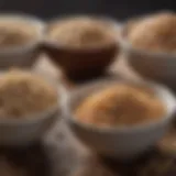 An assortment of whole grains including quinoa, brown rice, and oats displayed in bowls