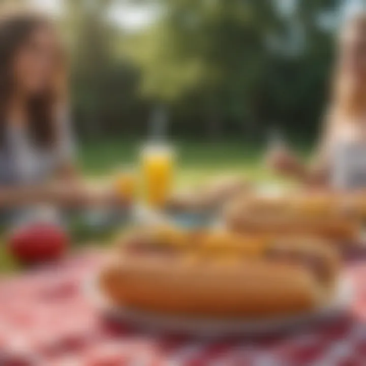 Health-conscious individuals enjoying hot dogs at a picnic