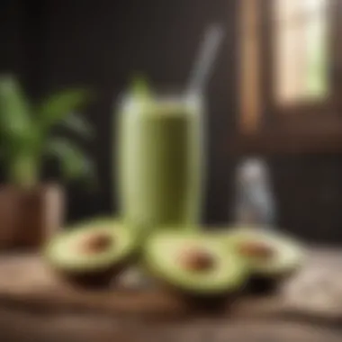 Creamy Avocado Delight Creamy Avocado Smoothie topped with fresh kiwi slices