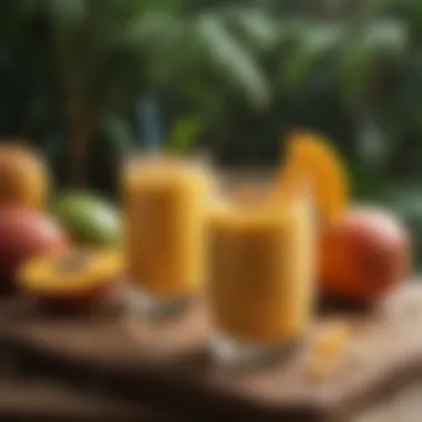 Tropical Mango Escape Coconut Mango Smoothie garnished with toasted coconut flakes