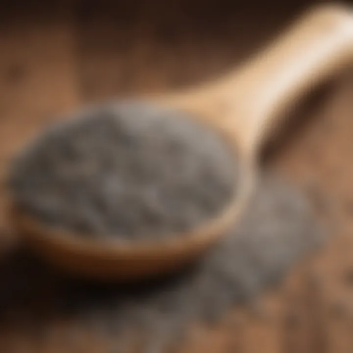 Close-up of chia seeds in a wooden spoon