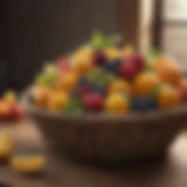 Variety of colorful fresh fruits in a rustic basket