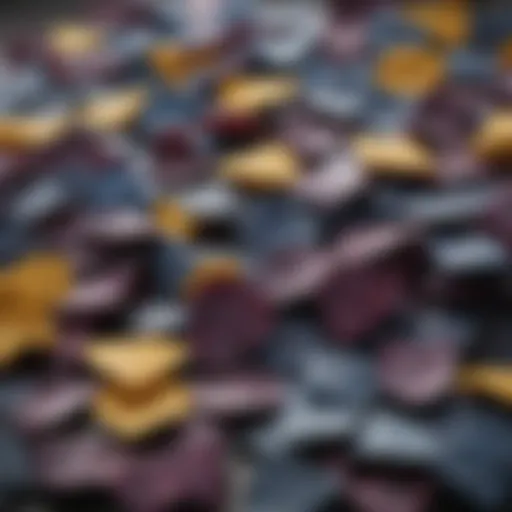 Colorful assortment of blue corn chips with a dip